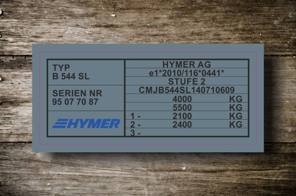 hymer motorhome weight plate